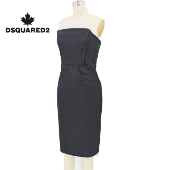 DSquared2 Gray Wool Strapless Fitted Corset Dress Midi Tailored Pencil Skirt 46 - Picture 1 of 15